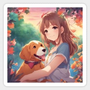 Anime Girl with a cute Dog #009 Magnet